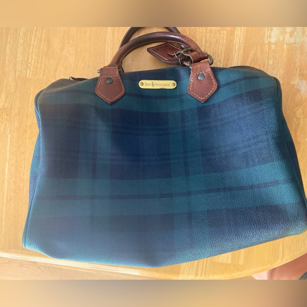 POLO RALPH LAUREN Vintage Green Tartan Plaid Boston Bag Luxury Designer Handbag